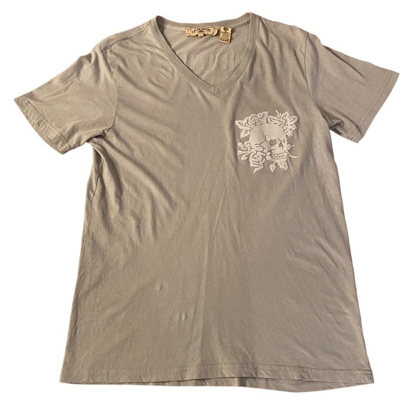 Vintage Y2K Ed Hardy Gray T-Shirt Womens Skull and Roses Graphic Tee Size Medium - Picture 4 of 16